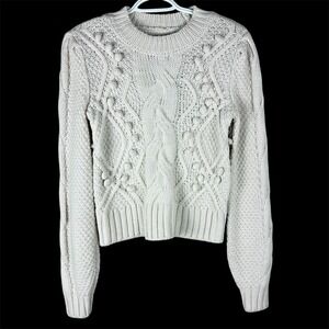 Ryegrass Cable Knit White Sand Sweater Women XS Cottagecore Grandmacore Cozy NEW